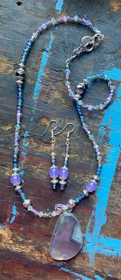 Quartz druzy and Amethyst set