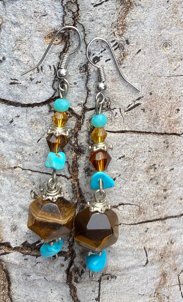 Turquoise and Tiger Eye Earrings