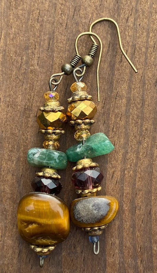 Jade and Tiger Eye Earrings