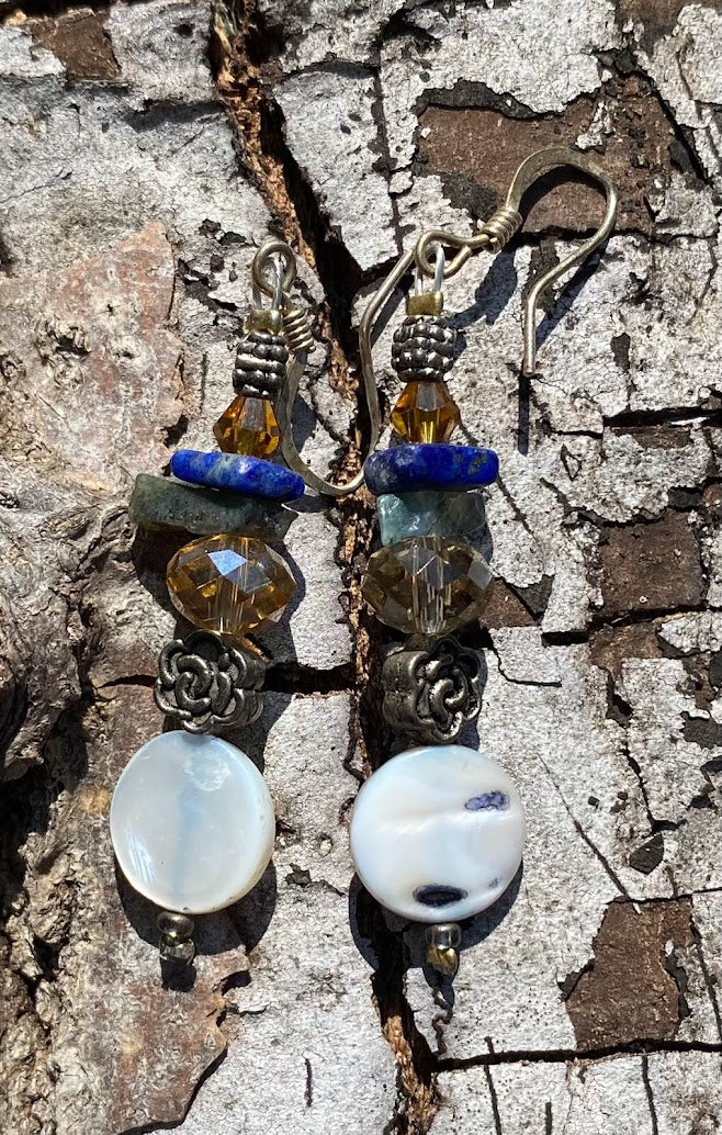 Jasper, Agate, and Shell Earrings